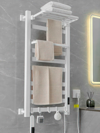 Фото: Полотенцесушитель электрический Loder 49*96 см с вешалкой (правое подключение) белый-2 Полотенцесушитель электрический Loder 49*96 см с вешалкой (правое подключение) белый-2