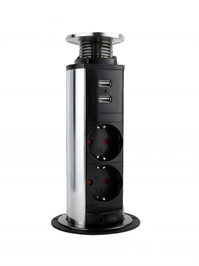 Выдвижная розетка вертикальная POSocket-07 (2 розетки, 2USB входа, кабель)-2